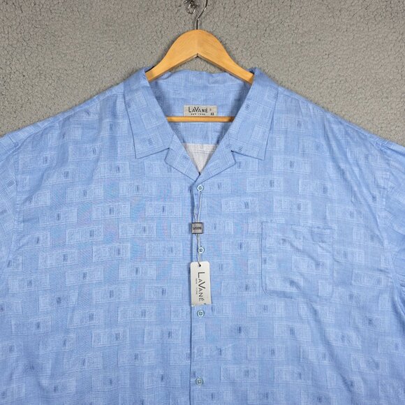 Lavane Camp Shirt Mens Size 4X Light BLue Geometric Regular Fit Open Collar NWT - Picture 2 of 10